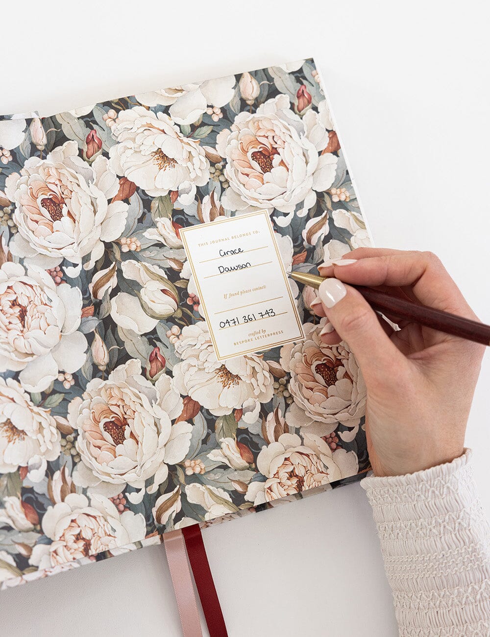 Linen Bound Journal Lined - Heritage Roses Journals Bespoke Letterpress 
