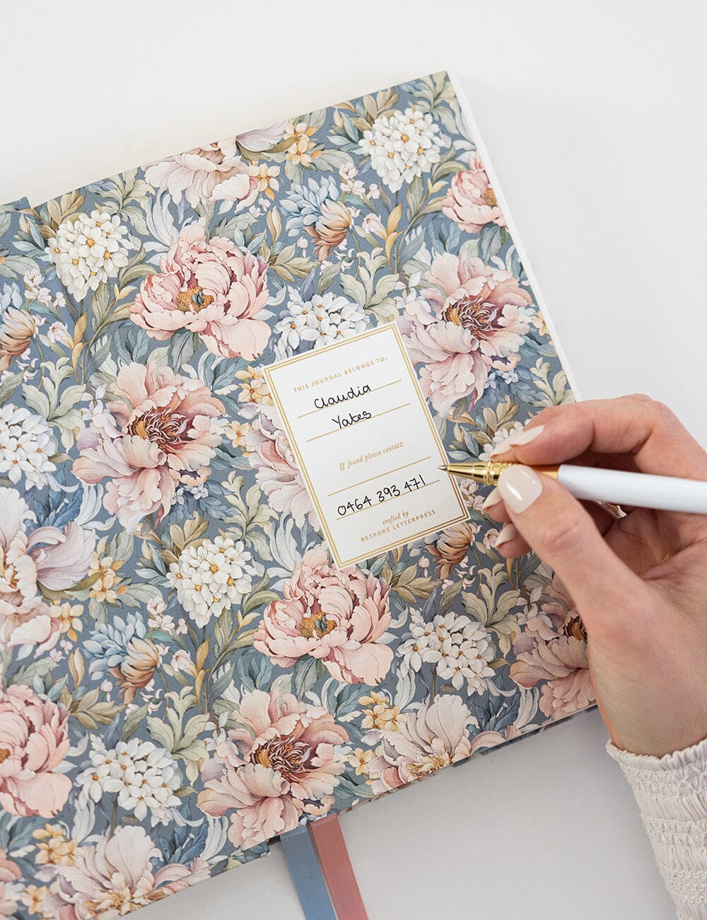 Linen Bound Journal Lined - Regency Blooms Journals Bespoke Letterpress 