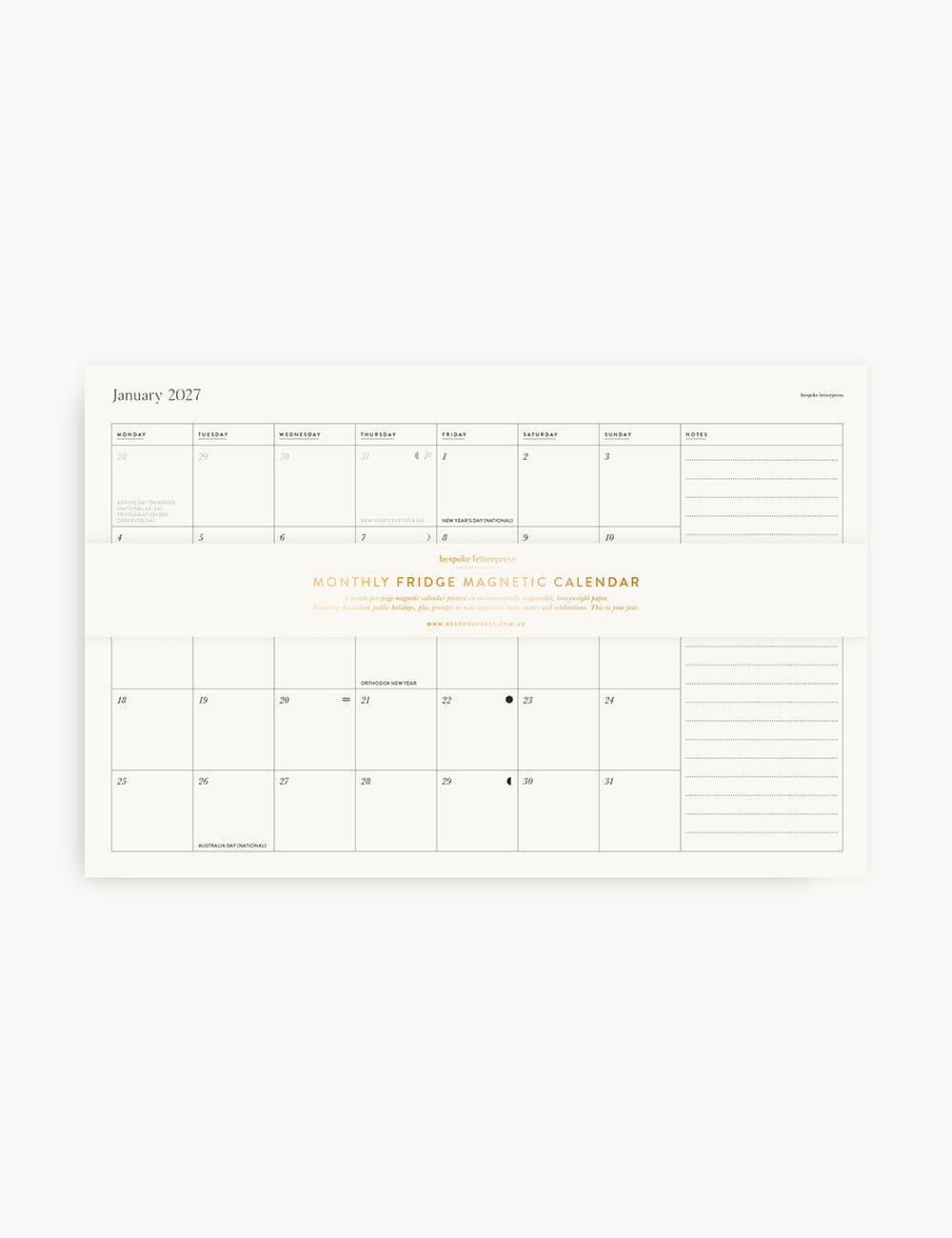 2027 Monthly Fridge Magnetic Calendar Calendars Bespoke Letterpress 
