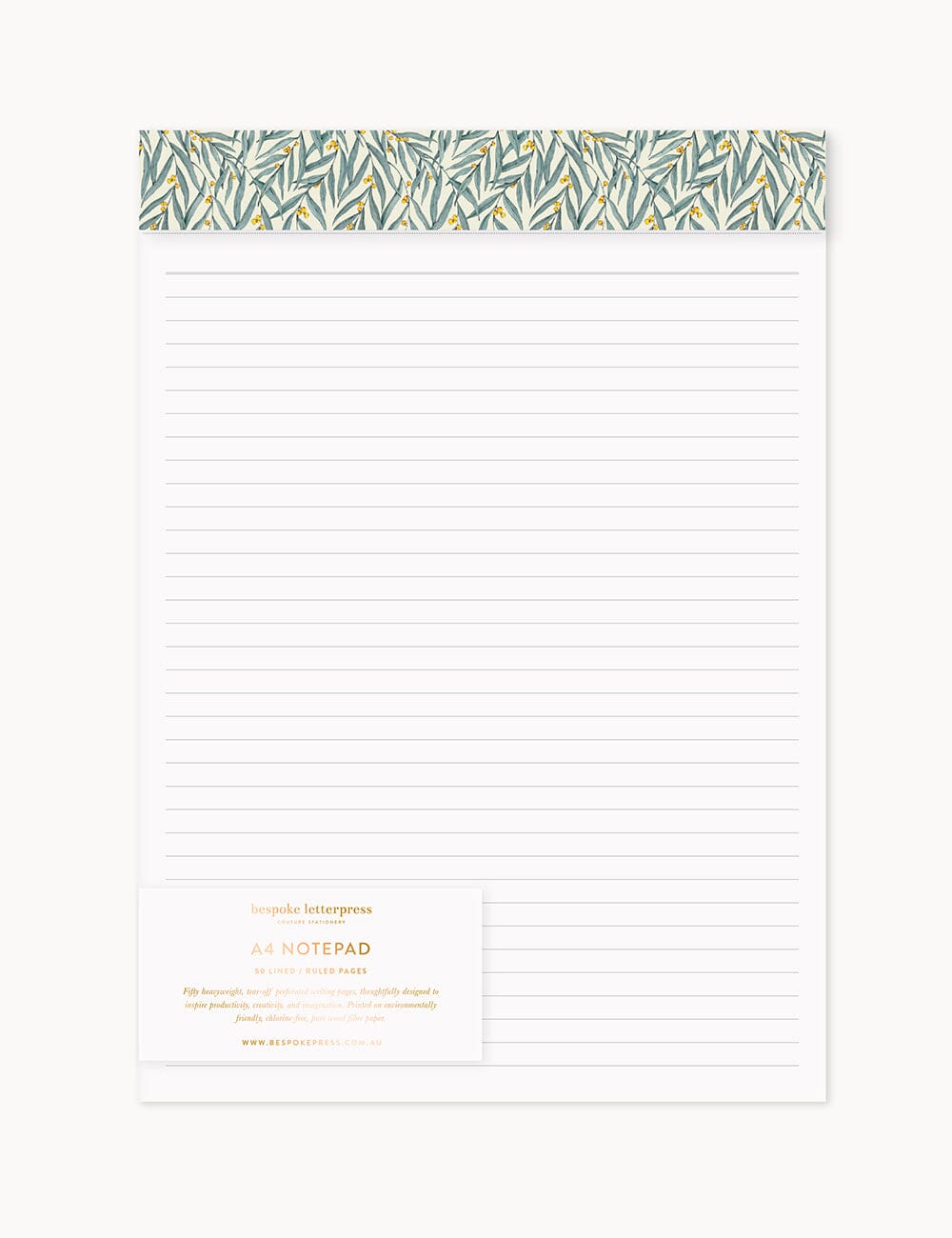 A4 Notepad - Golden Wattle (Lined) Notepads Bespoke Letterpress 