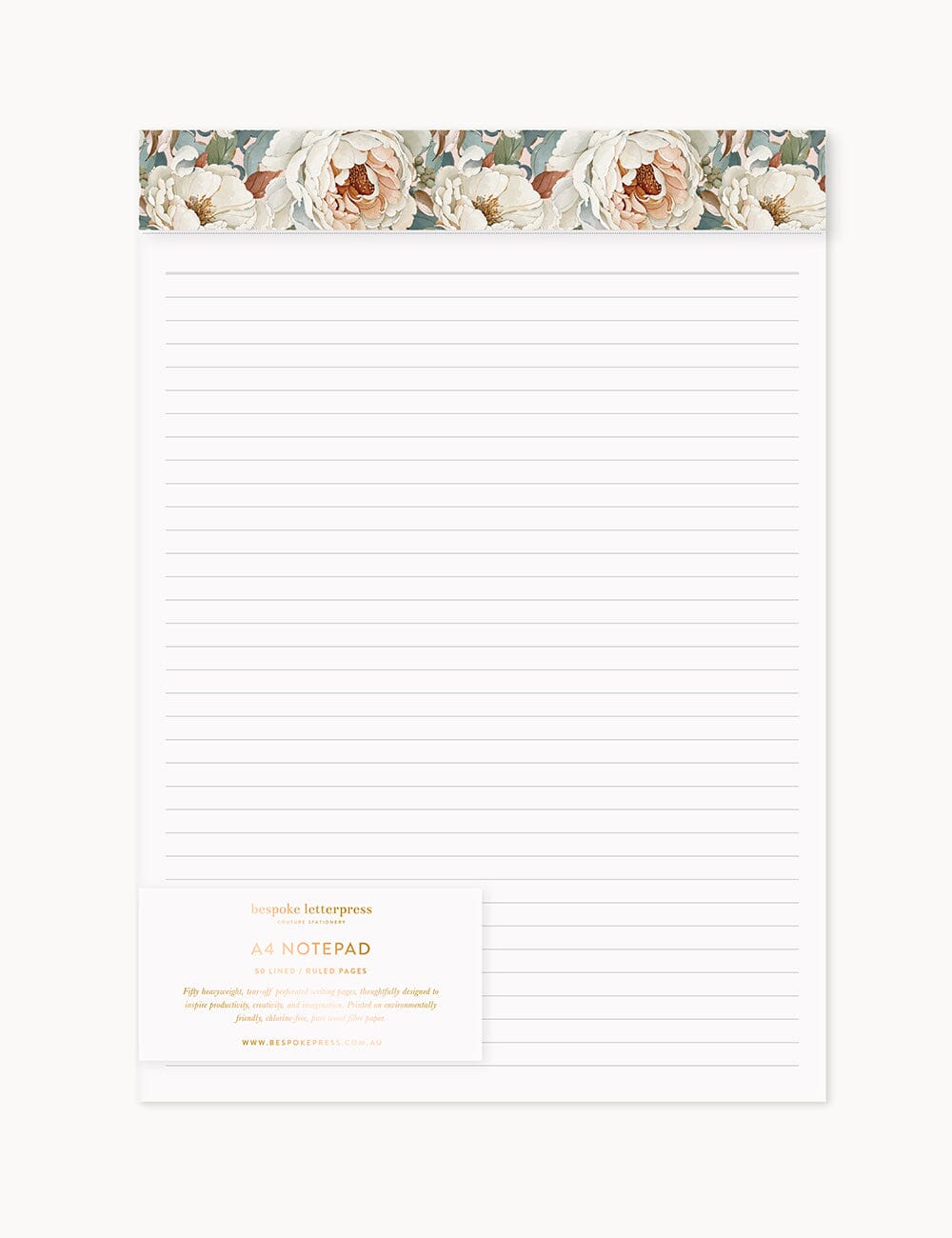 A4 Notepad - Heritage Roses (Lined) Notepads Bespoke Letterpress 
