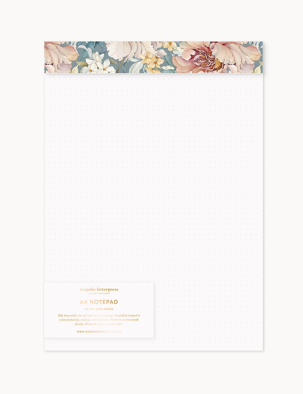 A4 Notepad - Regency Blooms (Grid) Notepads Bespoke Letterpress 
