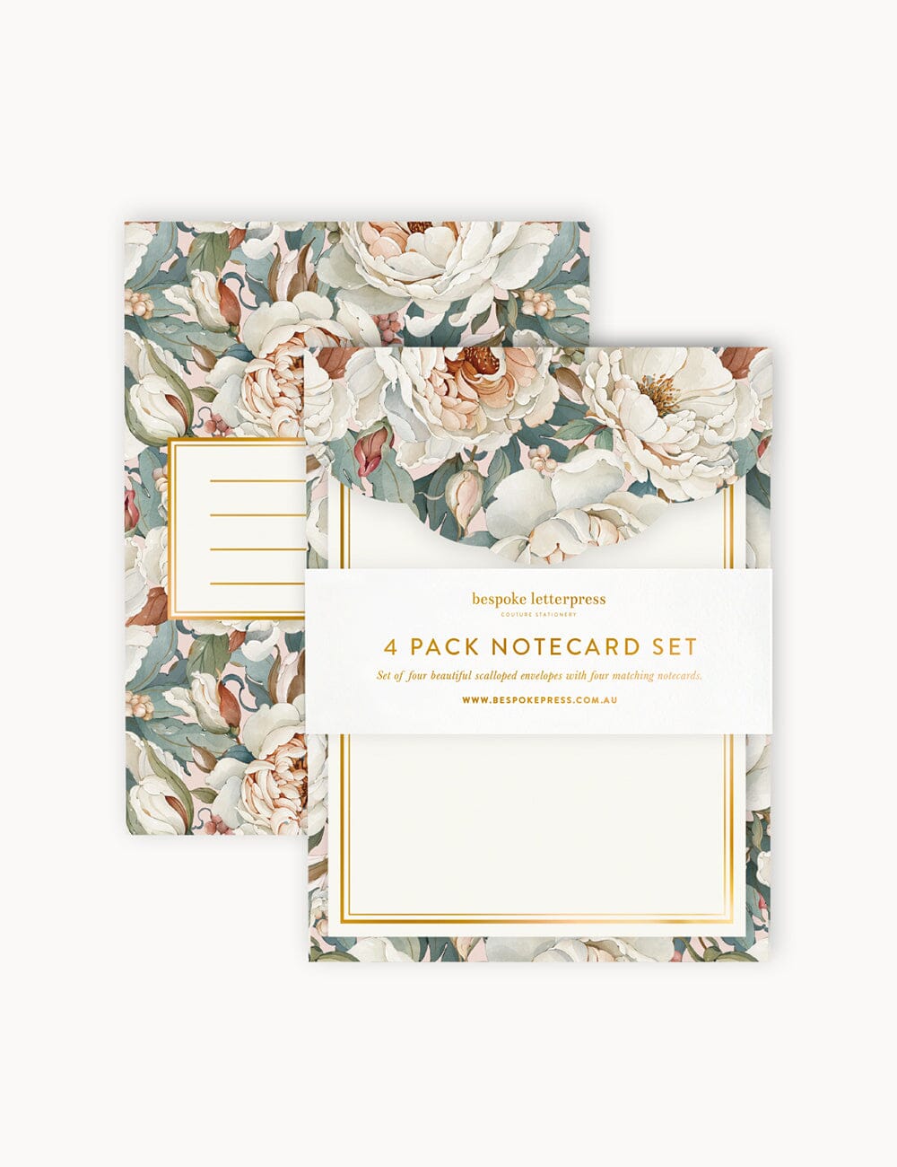 Heritage Roses 4pk Notecard Set Notecards Bespoke Letterpress 