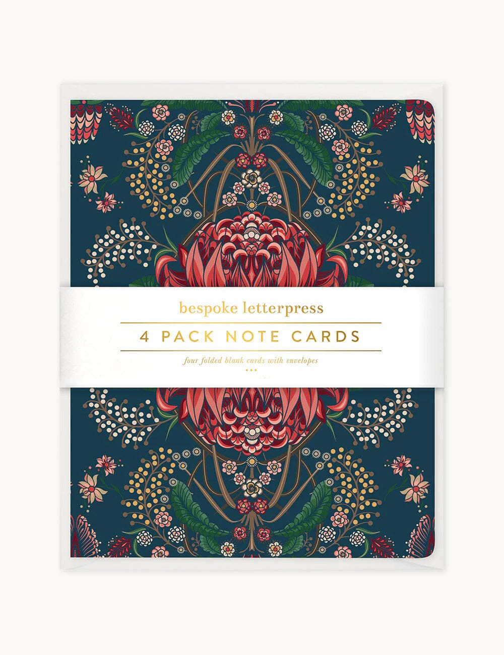 4pk Blank Cards - Kaleidoflora Navy