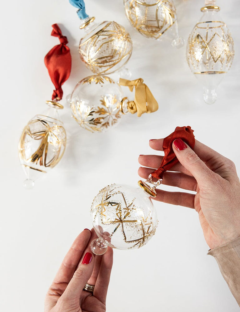 Ornament Glass Round Star (Rust Ribbon) Christmas Ornaments Bespoke Letterpress 