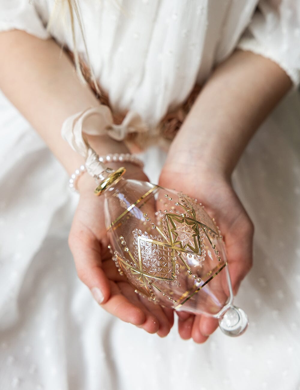 Ornament Glass Tear Drop Diamond (Blush Ribbon)