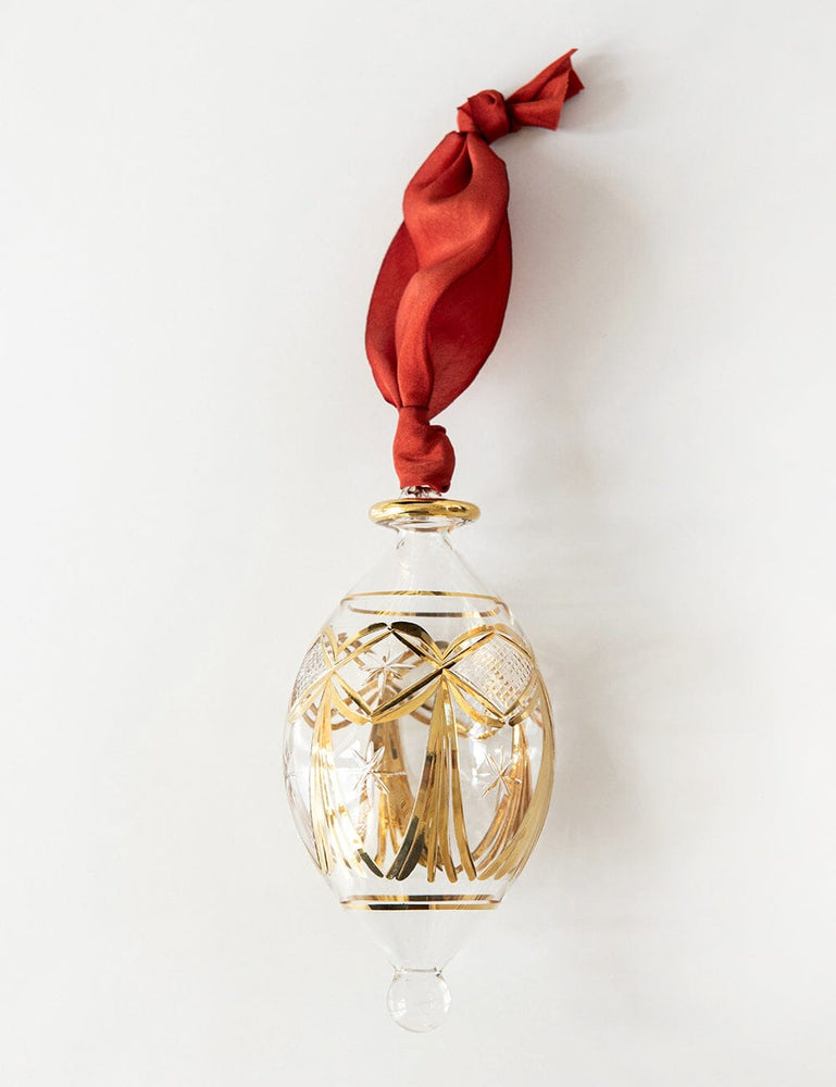 Ornament Glass Tear Drop Tassel (Red Ribbon)