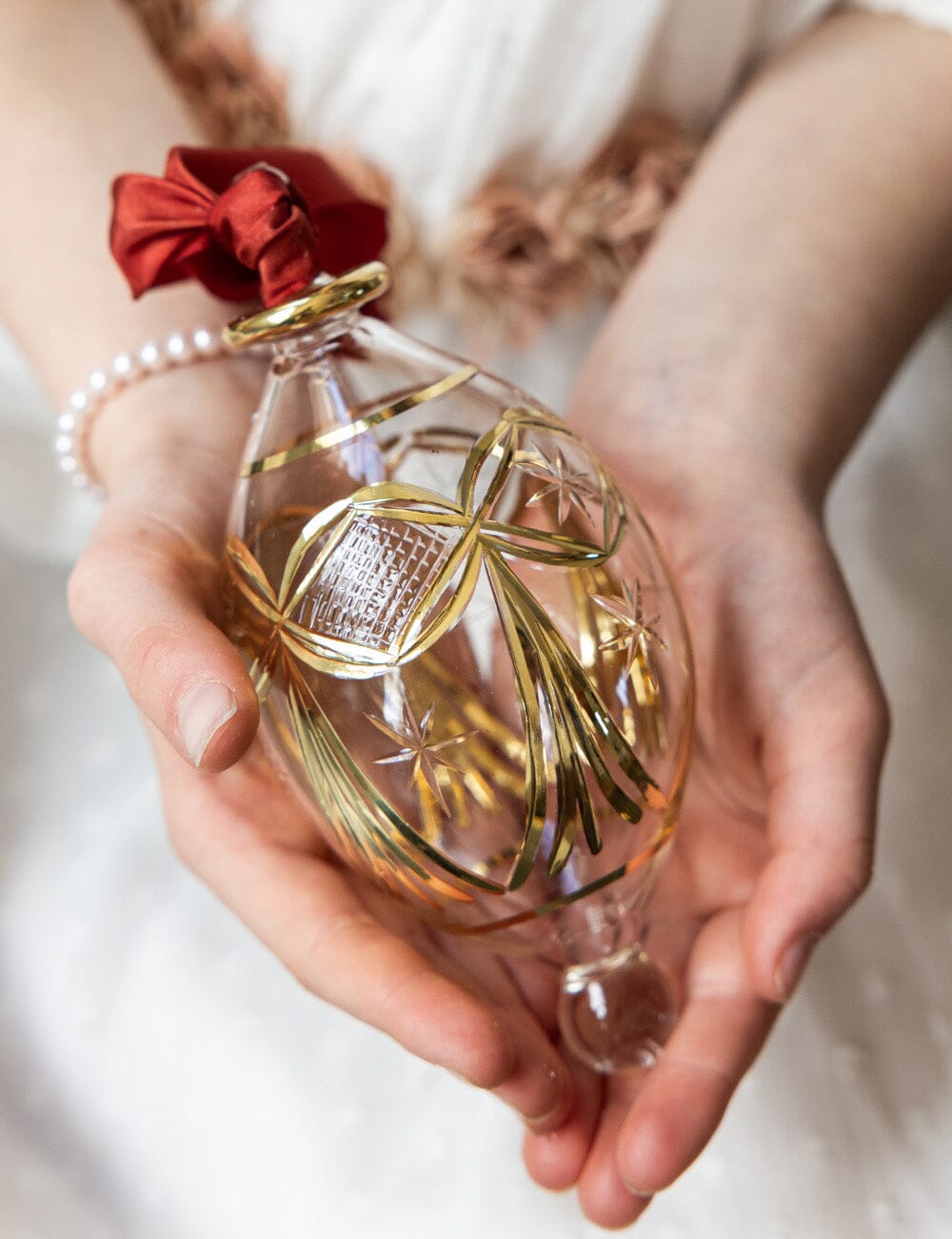 Ornament Glass Tear Drop Tassel (Red Ribbon)