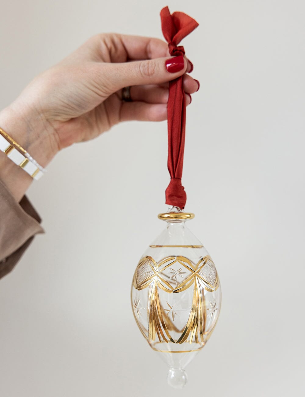 Ornament Glass Tear Drop Tassel (Red Ribbon)