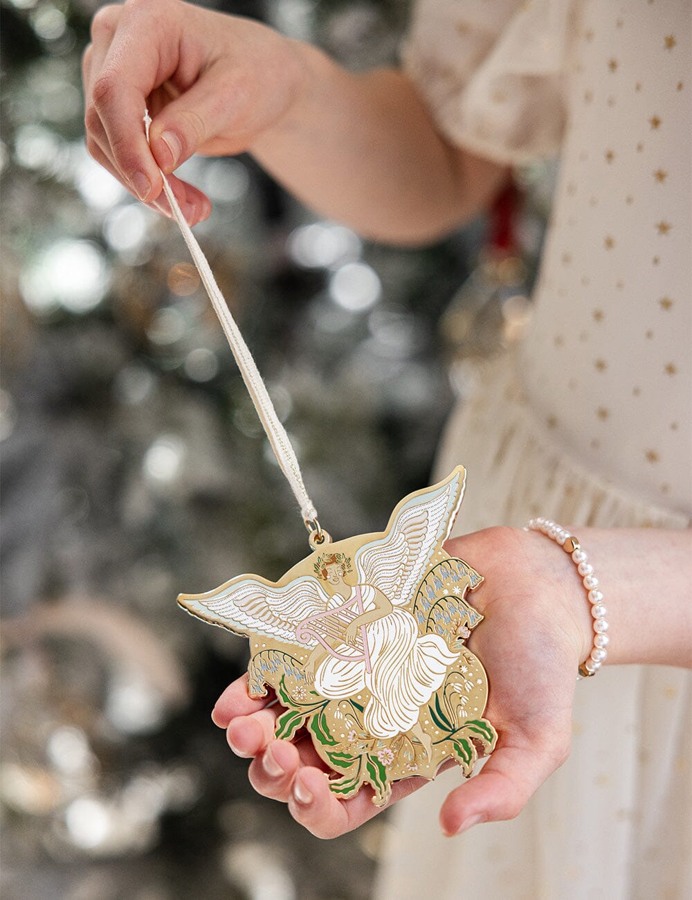 Fine Enamel Christmas Ornament - Angel with Harp