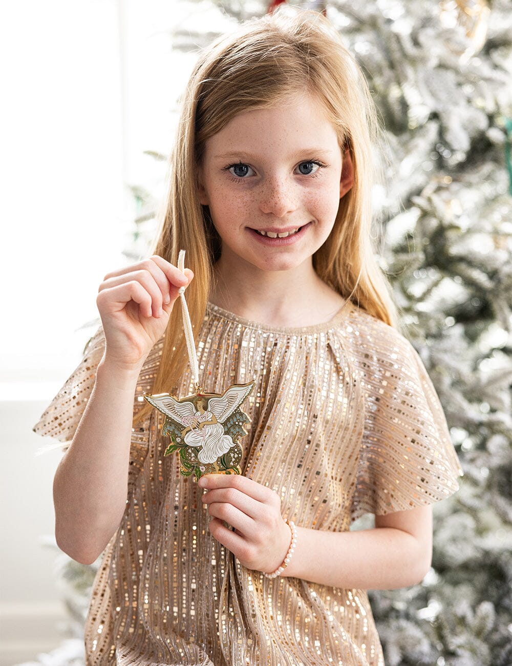 Fine Enamel Christmas Ornament - Angel with Harp