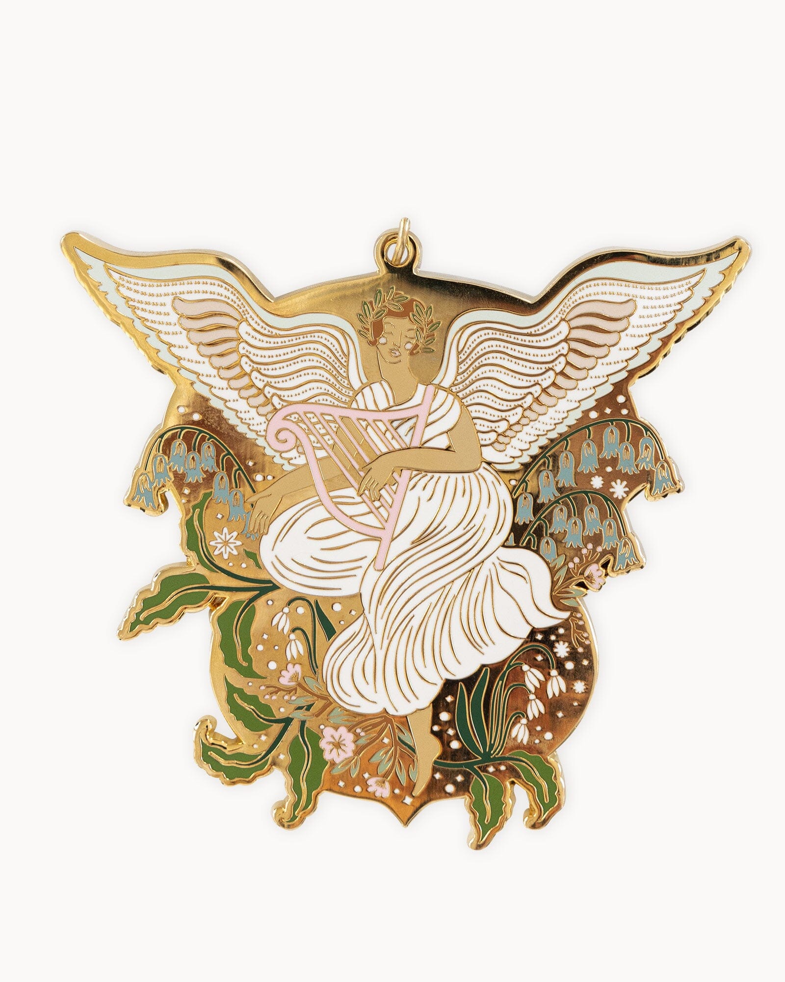 Fine Enamel Christmas Ornament - Angel with Harp