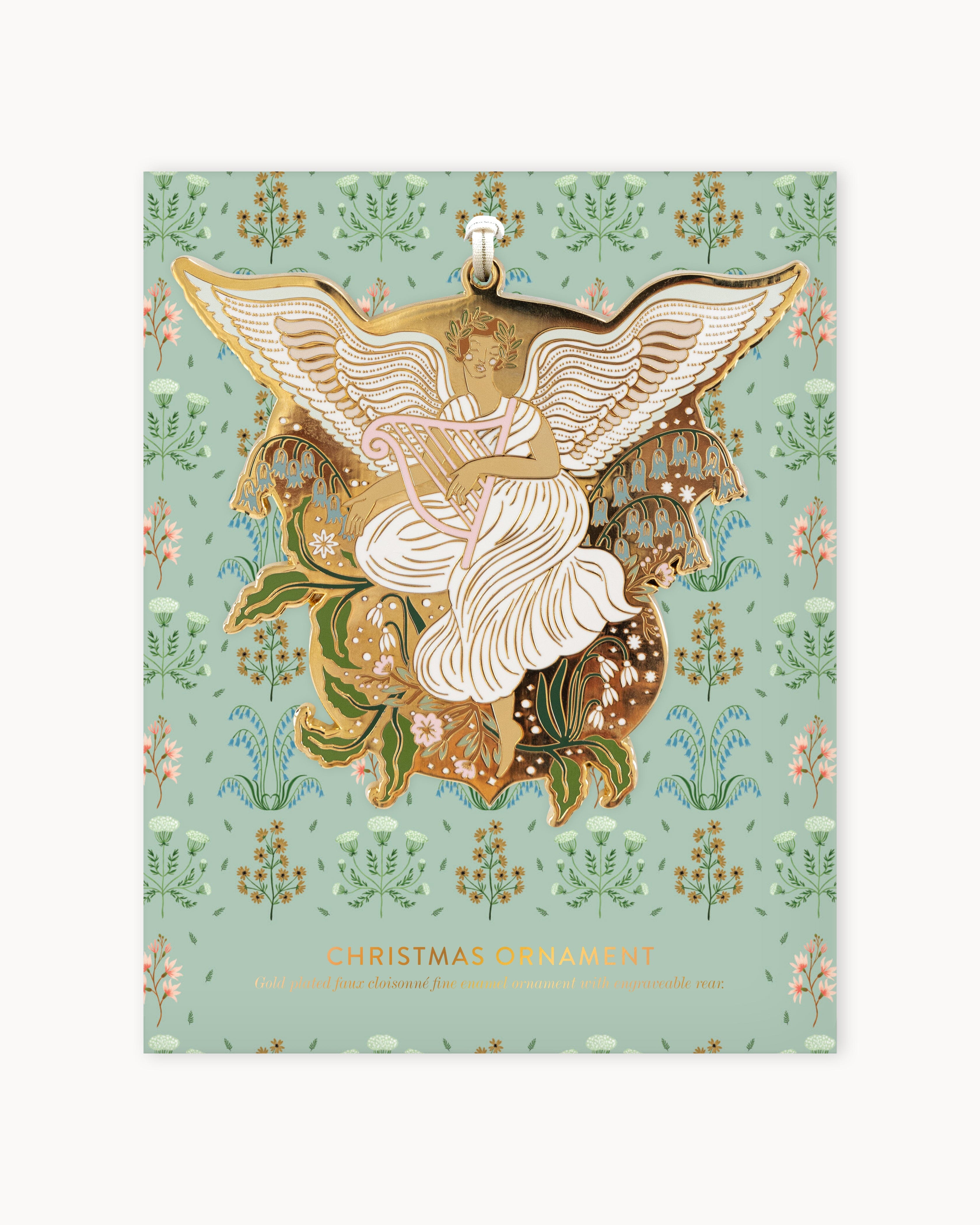 Fine Enamel Christmas Ornament - Angel with Harp