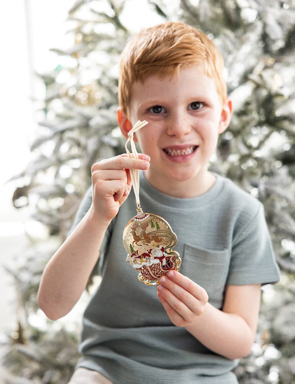 Fine Enamel Christmas Ornament - Santa with Sleigh