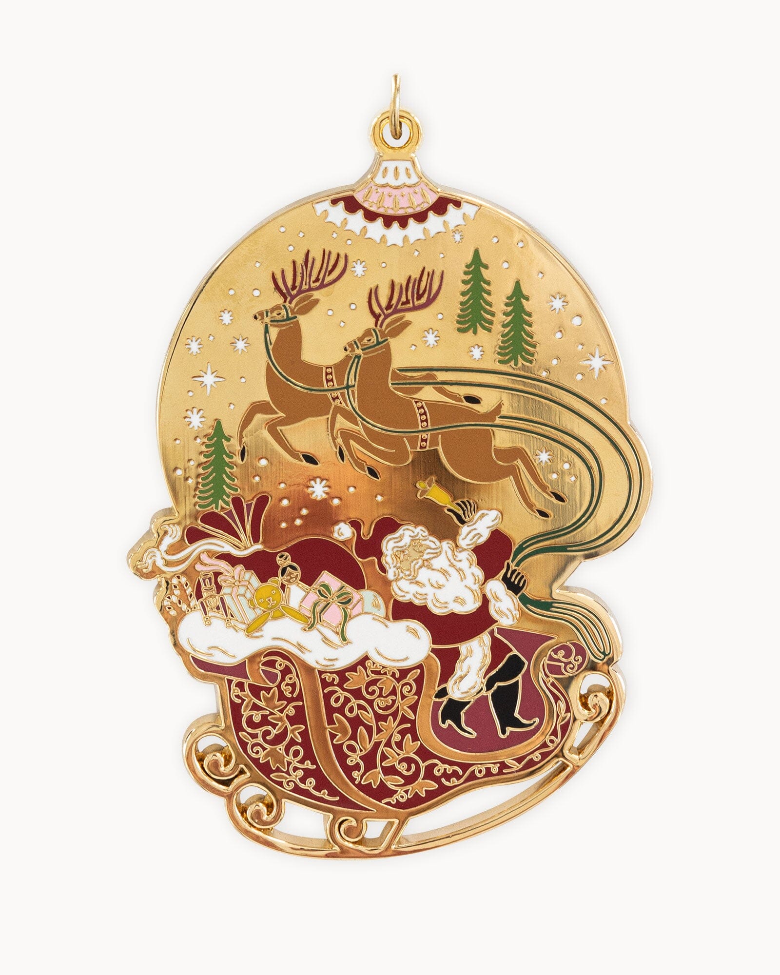 Fine Enamel Christmas Ornament - Santa with Sleigh