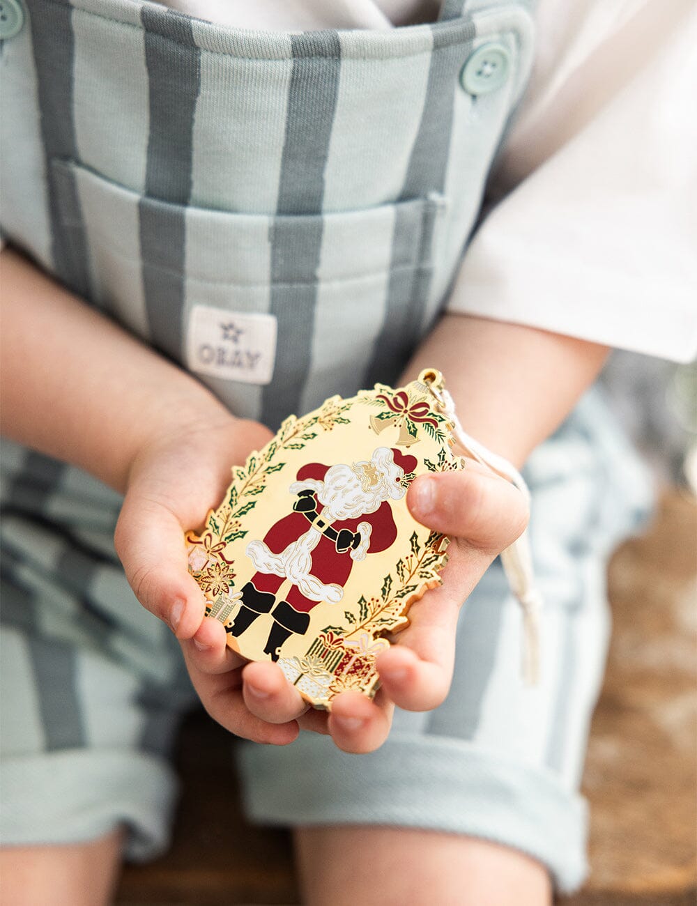 Fine Enamel Christmas Ornament - Santa with Presents