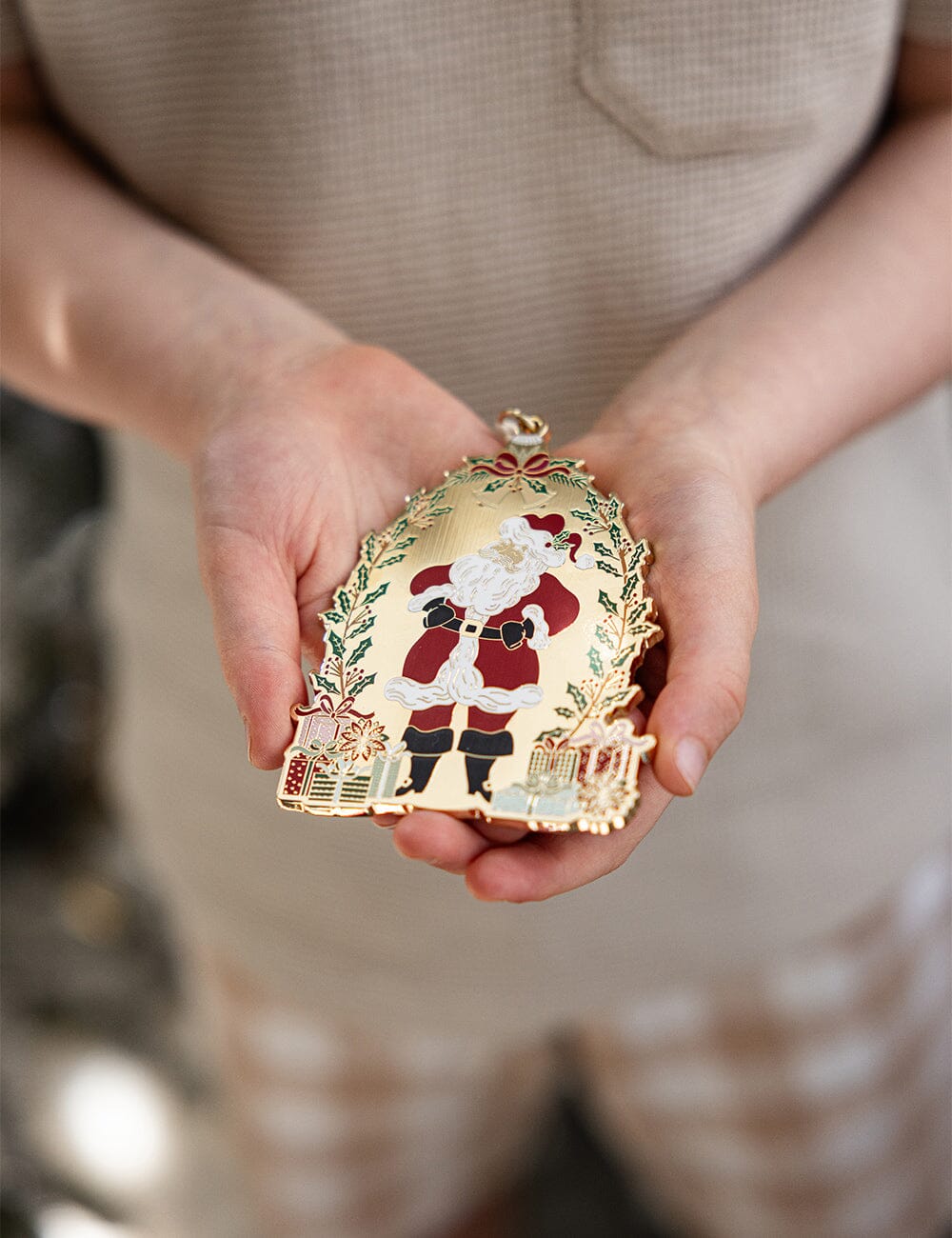 Fine Enamel Christmas Ornament - Santa with Presents