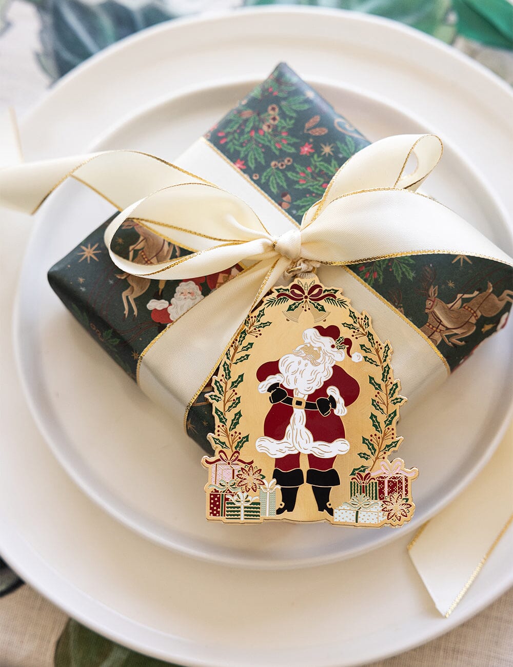 Fine Enamel Christmas Ornament - Santa with Presents