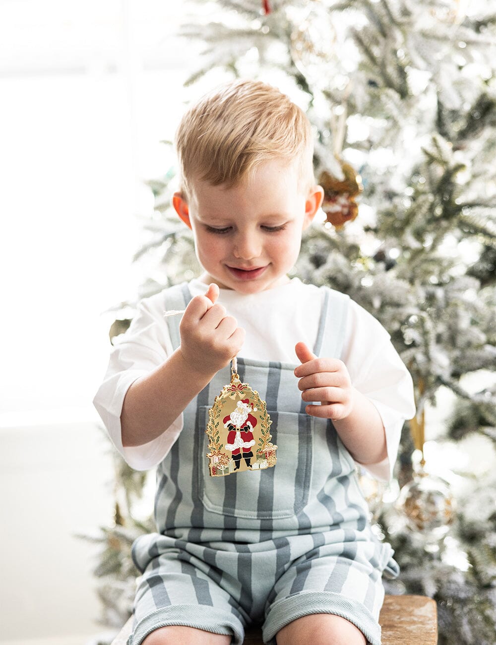 Fine Enamel Christmas Ornament - Santa with Presents