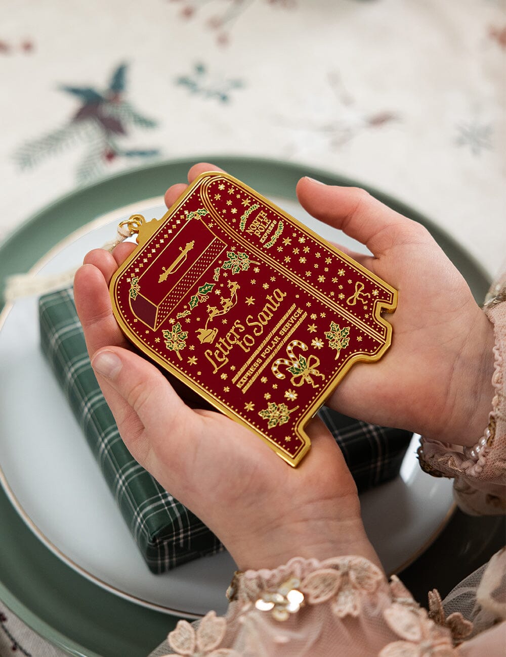 Santas Mailbox Enamel Ornament