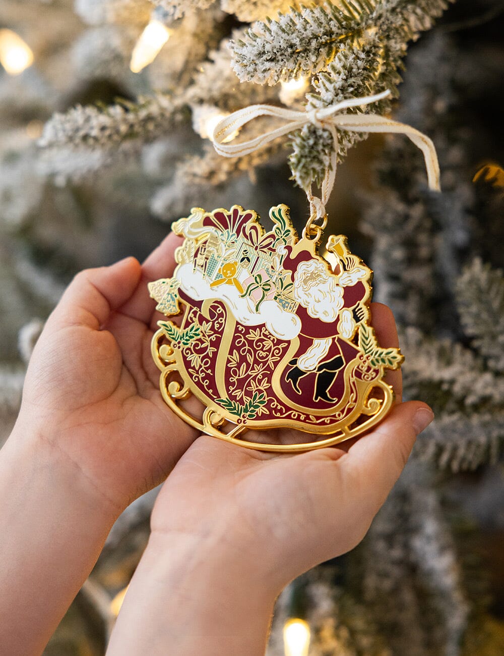 Santa Sleigh Ride Enamel Ornament