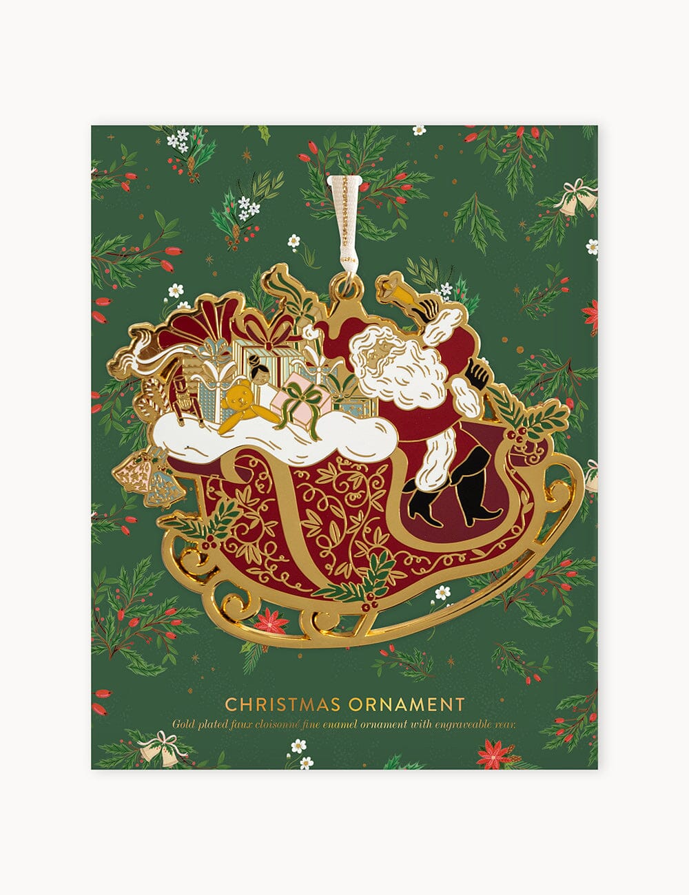 Santa Sleigh Ride Enamel Ornament