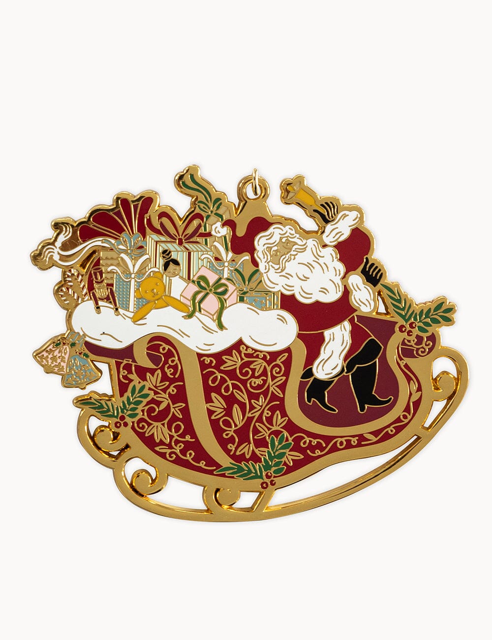 Santa Sleigh Ride Enamel Ornament