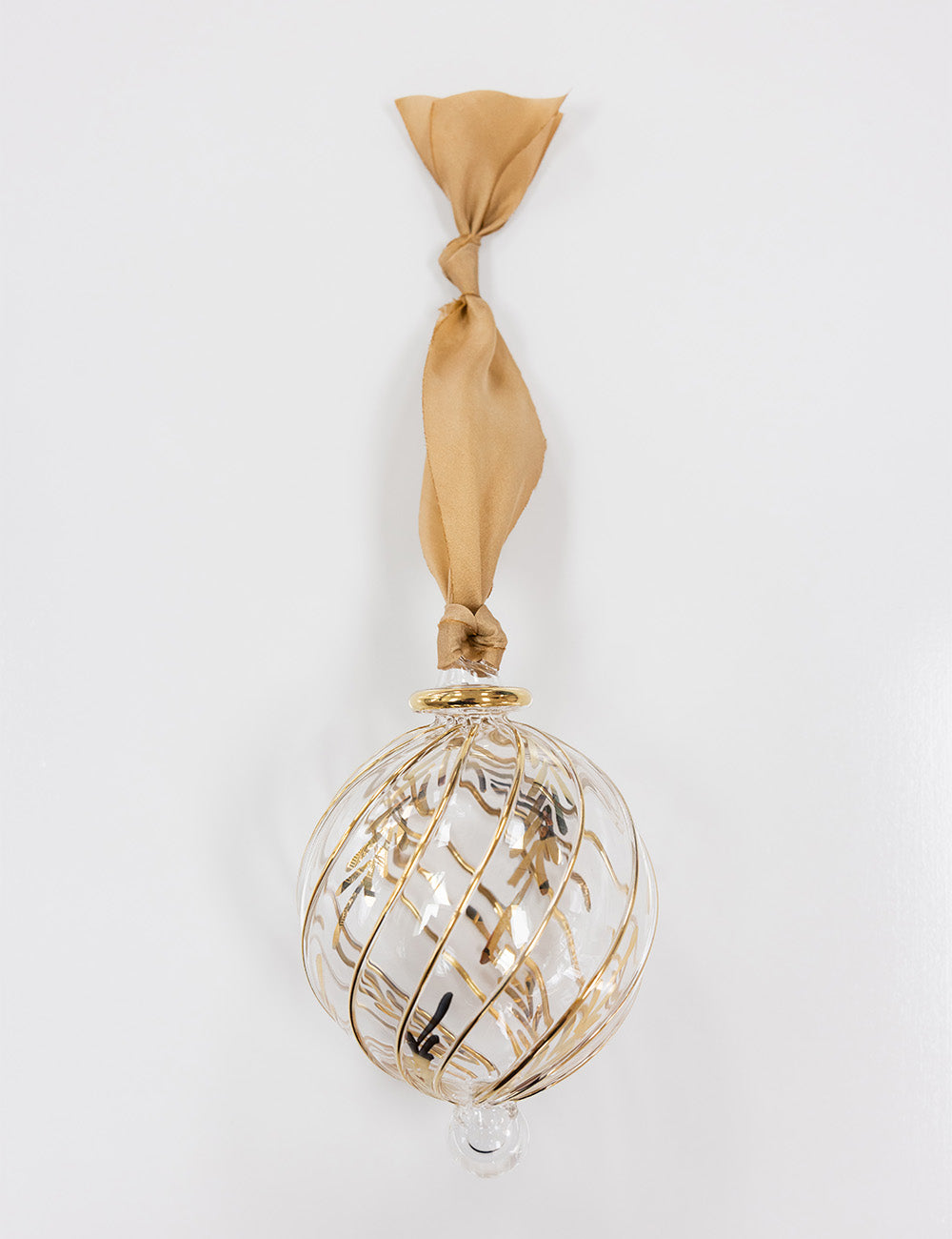 Ornament Glass Round Garland Vine (Gold Ribbon)