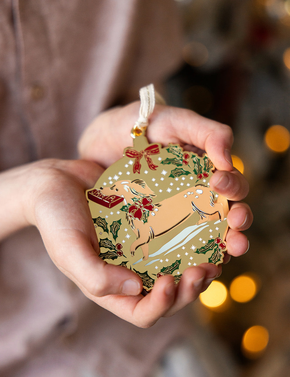 Christmas Dog Enamel Ornament
