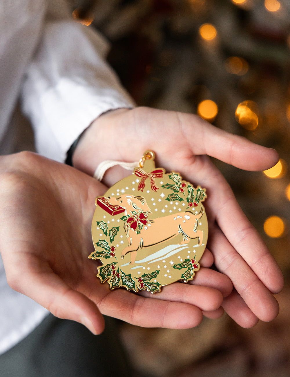 Christmas Dog Enamel Ornament
