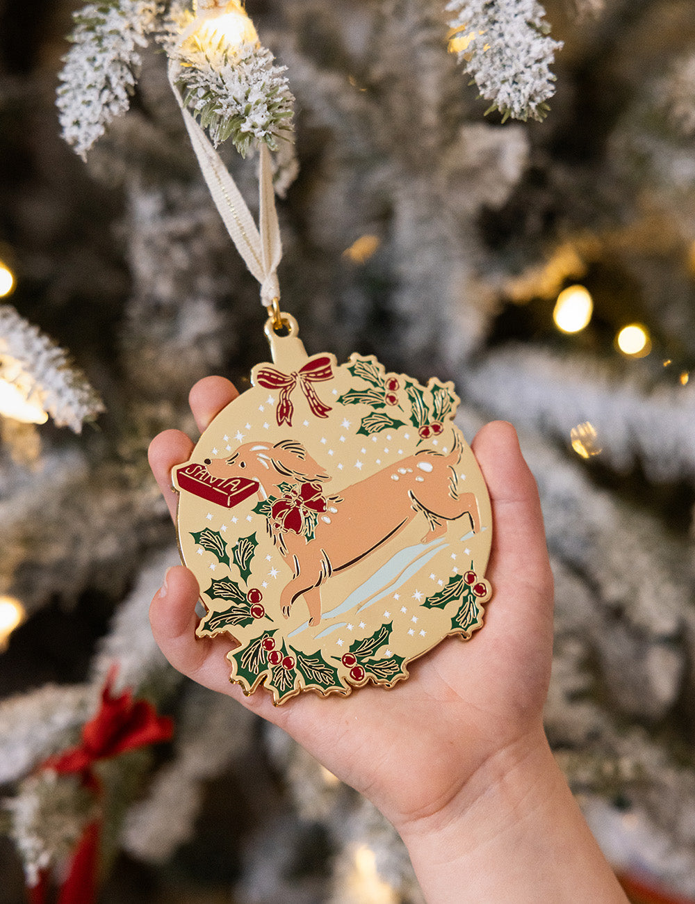Christmas Dog Enamel Ornament