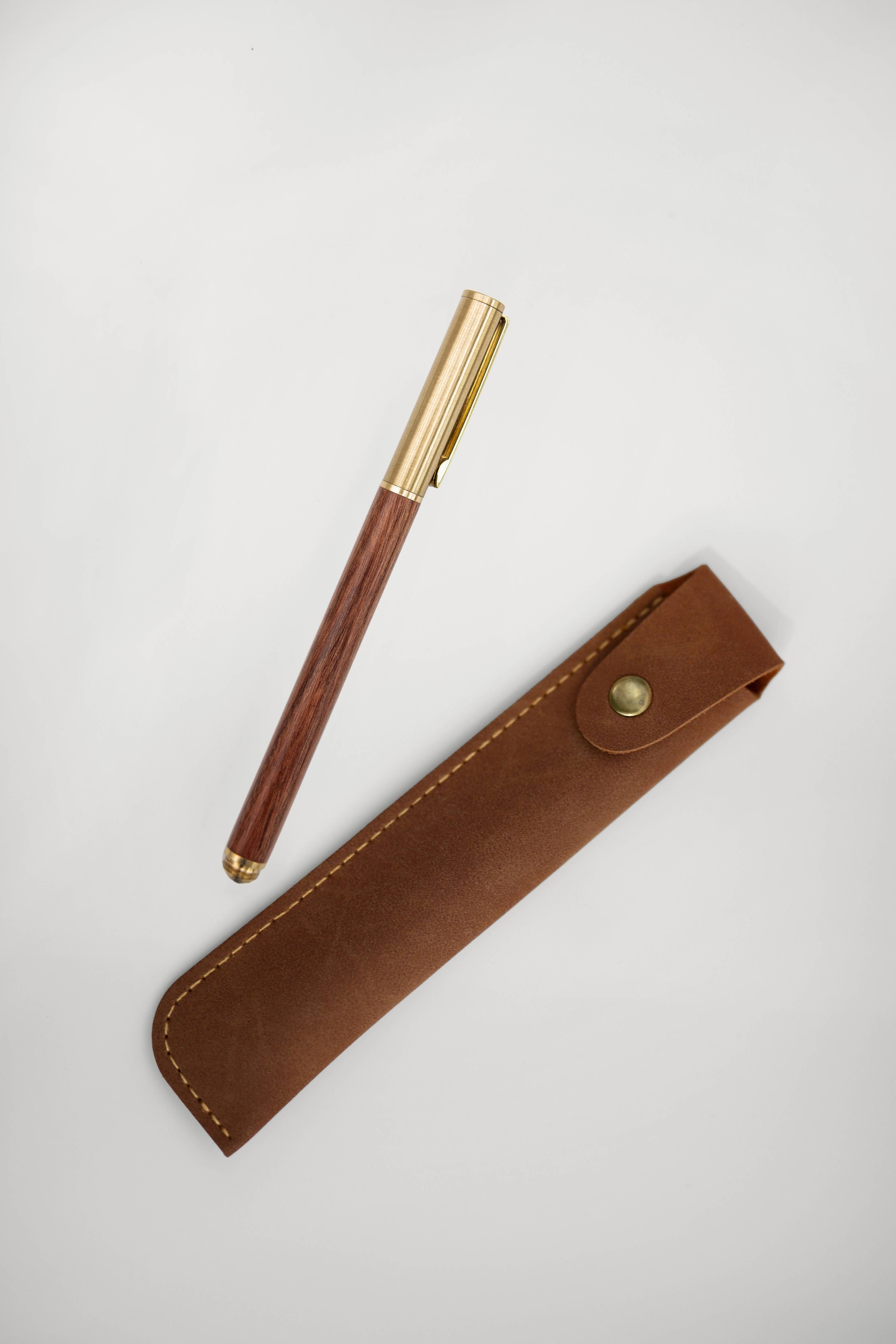 Wood Brass Pen with Pouch