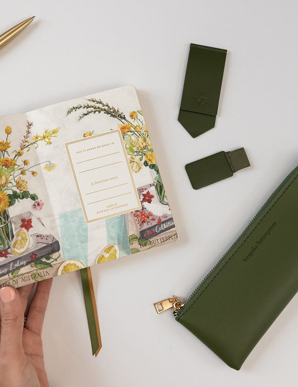 Adhesive Rectangle Pen Loop - Olive Green