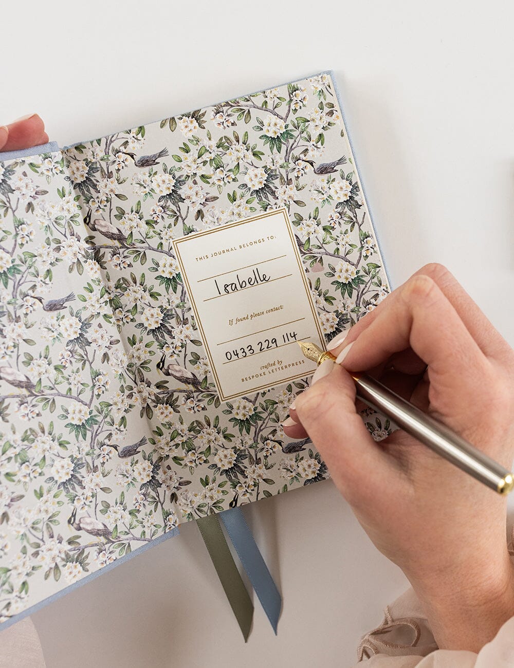 Linen Bound Pocket Journal - Luna Blue (Bullet) Journals Bespoke Letterpress 