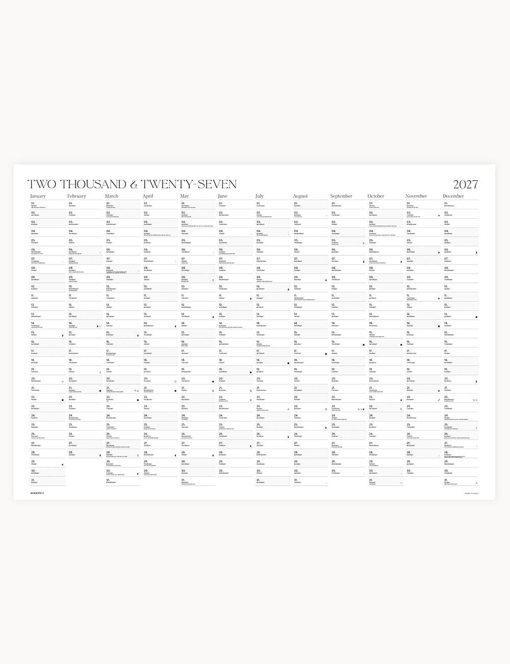 2027 Poster Wall Calendar Calendars Bespoke Letterpress 