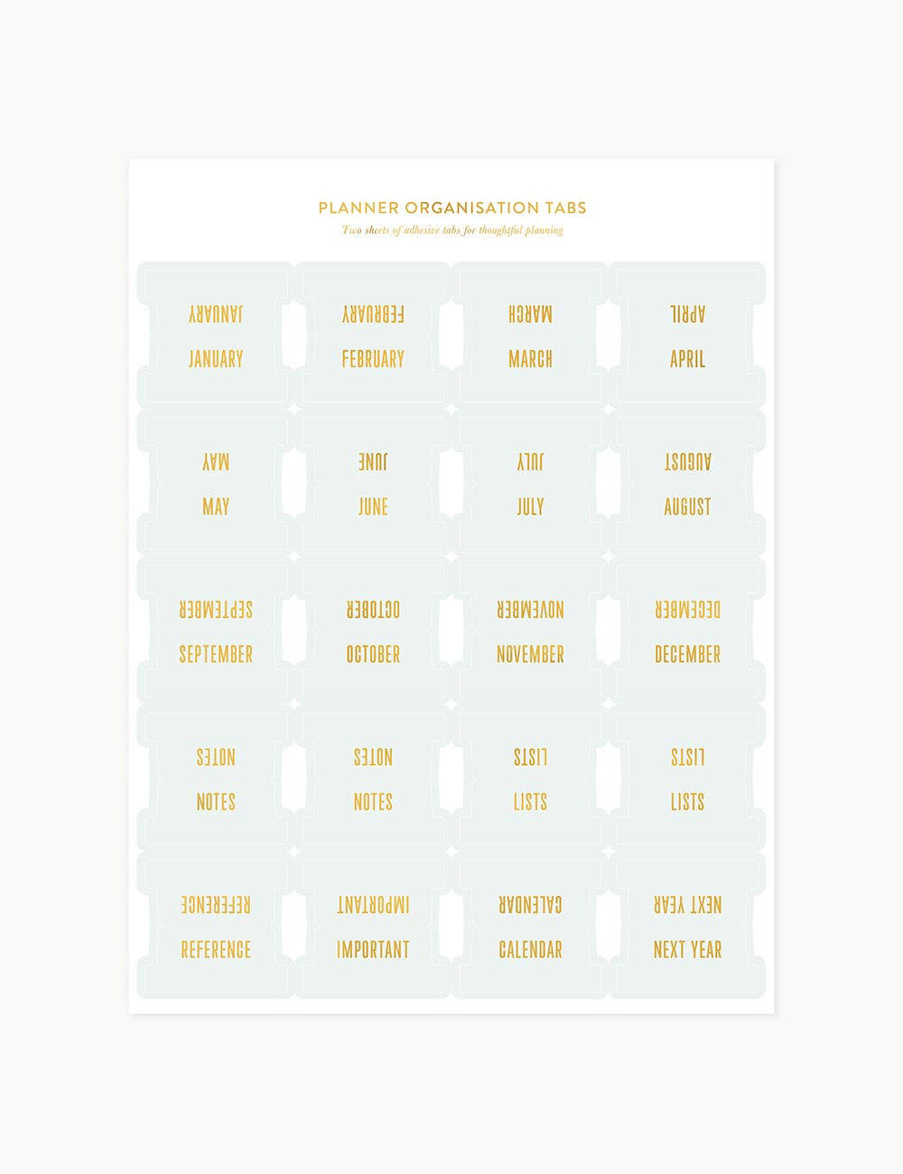 Planner Tab Stickers - Mint Stickers Bespoke Letterpress 
