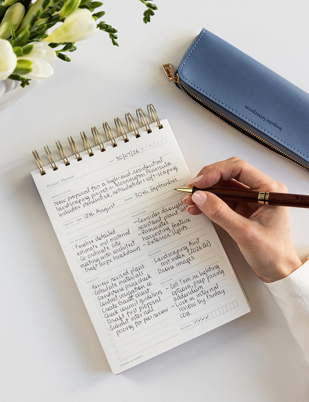 Project Planner Ringbound Notepad Notebooks Bespoke Letterpress 