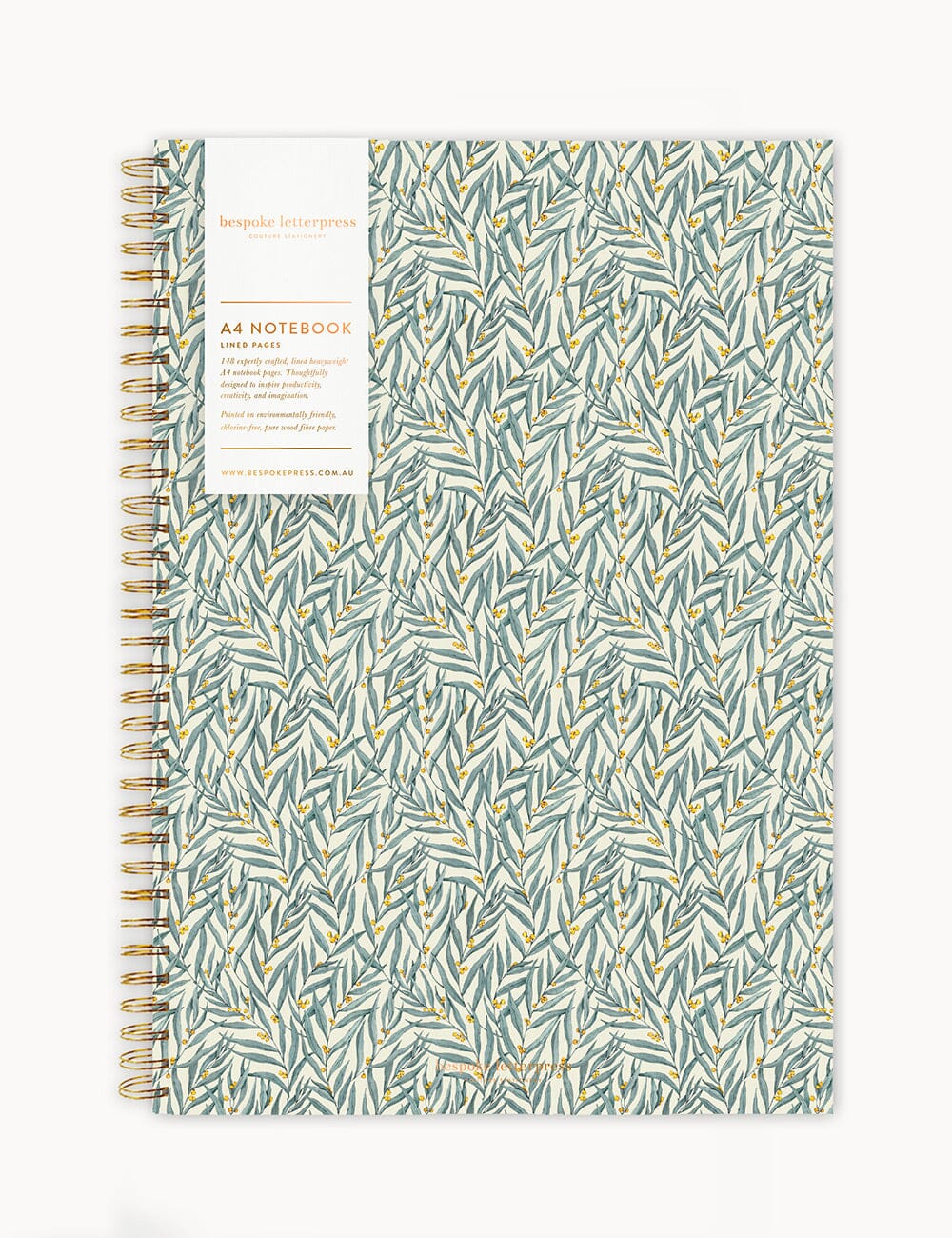 Ringbound A4 Notebook - Golden Wattle Notebooks Bespoke Letterpress 