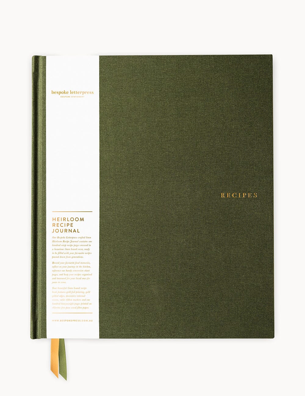 Heirloom Recipe Book Journal - Basil Green Recipe Book Bespoke Letterpress 