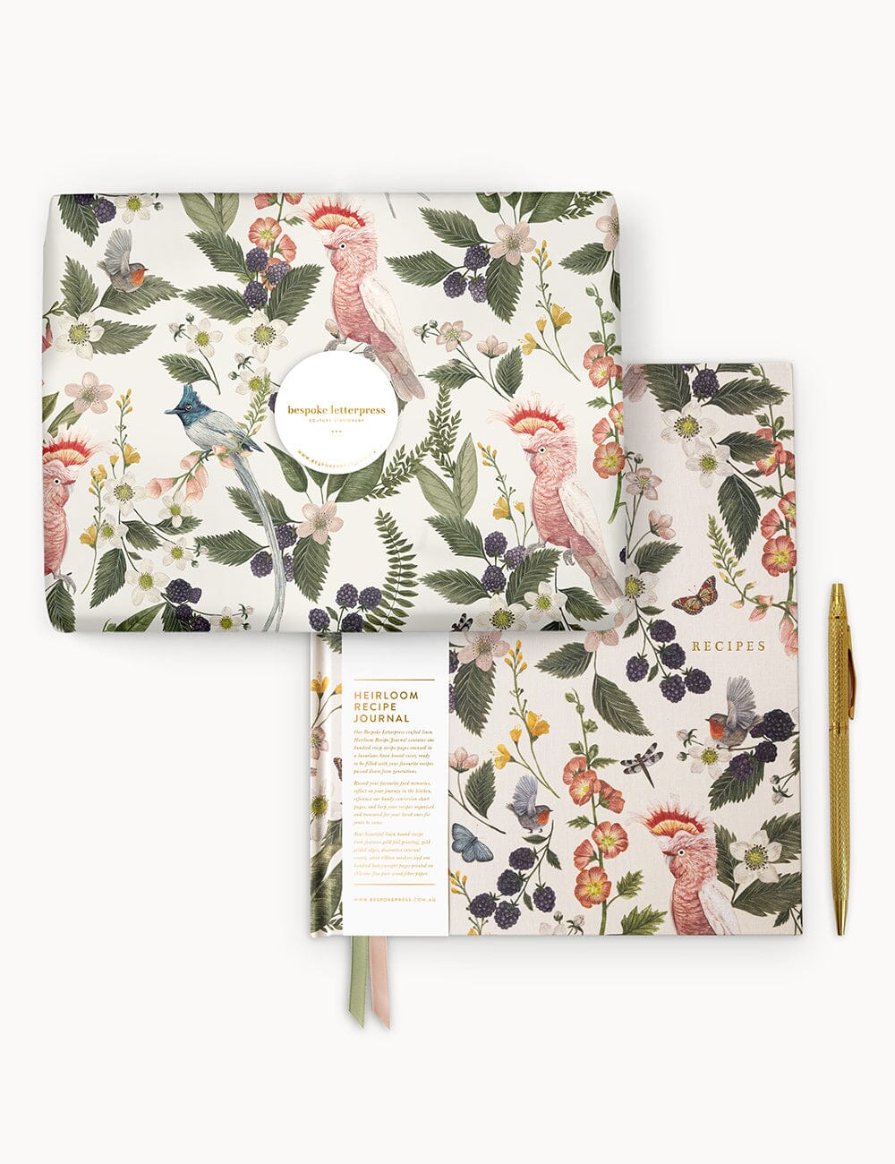 Gift Set - Heirloom Recipe Book - Cockatoo Recipe Book Bespoke Letterpress 