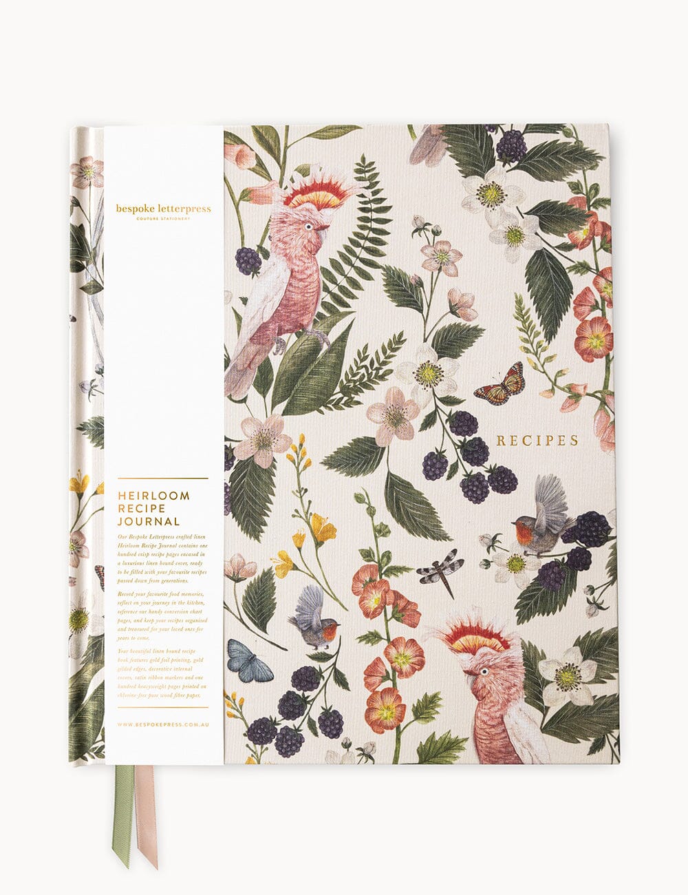 Heirloom Recipe Book Journal - Cockatoo Recipe Book Bespoke Letterpress 