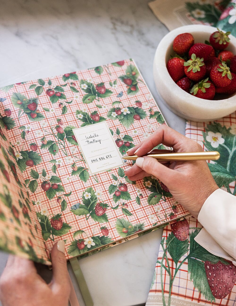 Heirloom Recipe Book Journal - Strawberries Recipe Book Bespoke Letterpress 