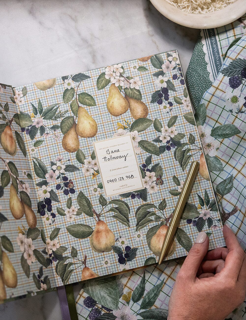 Heirloom Recipe Book Journal - Pears Recipe Book Bespoke Letterpress 