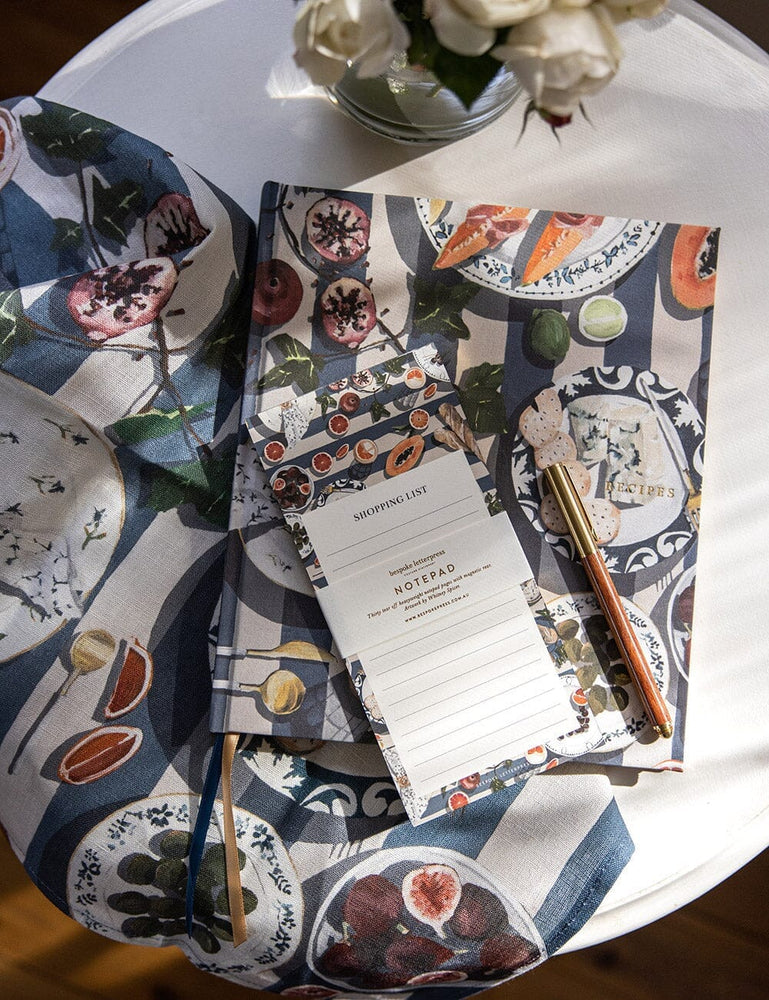 Gift Set - Heirloom Recipe Book Blue Stripe Journals Bespoke Letterpress 