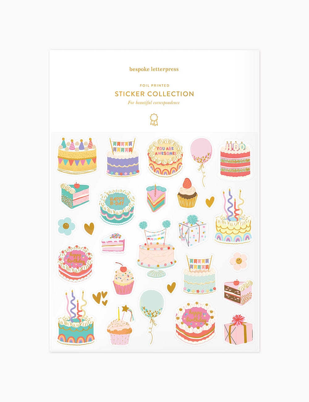 Birthday Cake Sticker Sheet Stickers Bespoke Letterpress 