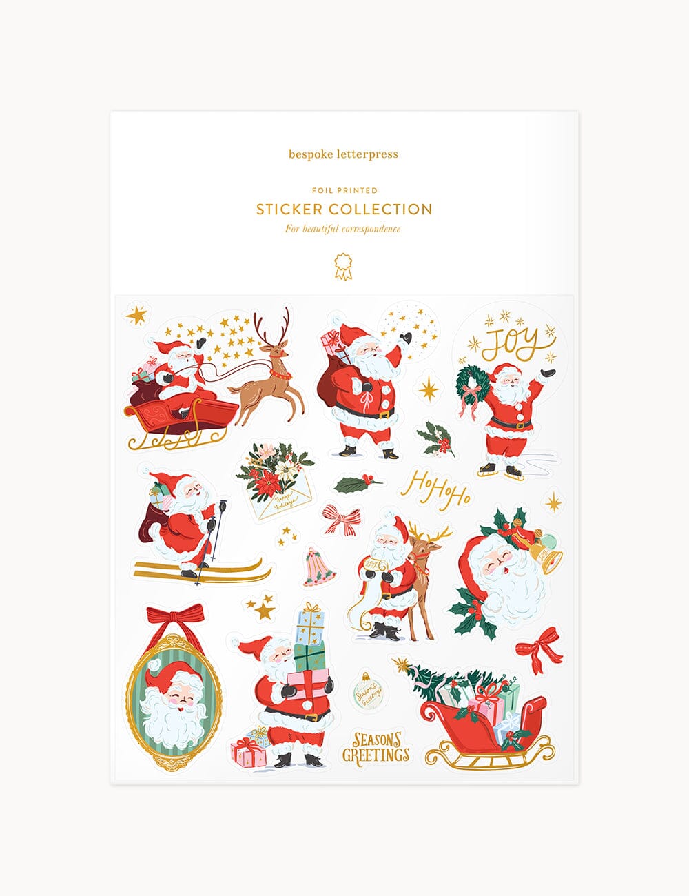 Christmas Cheerful Santa Sticker Sheet Stickers Bespoke Letterpress 