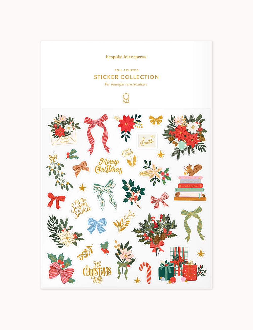 Christmas Bows & Florals Sticker Sheet Stickers Bespoke Letterpress 