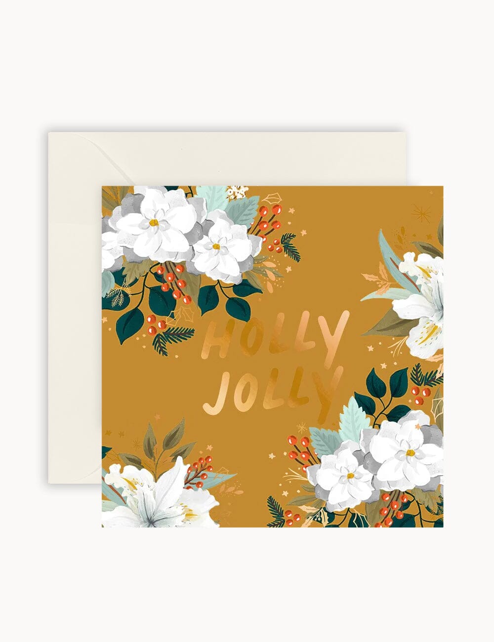 Holly Jolly Gold Small Christmas Card