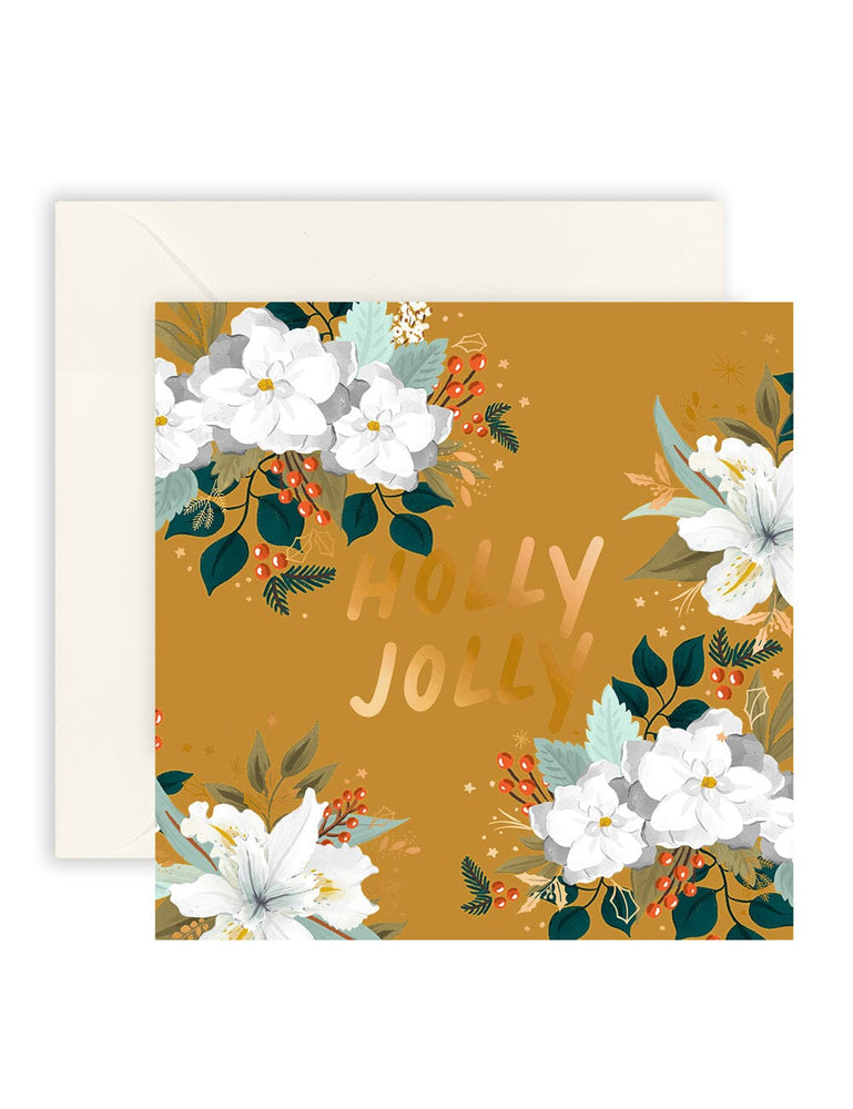 "Holly Jolly" Gold Small Christmas Card
