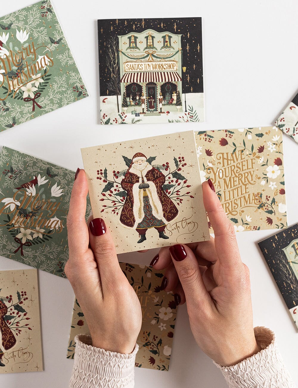 "Santa Claus with Holly" Small Christmas Card Christmas Cards Bespoke Letterpress 